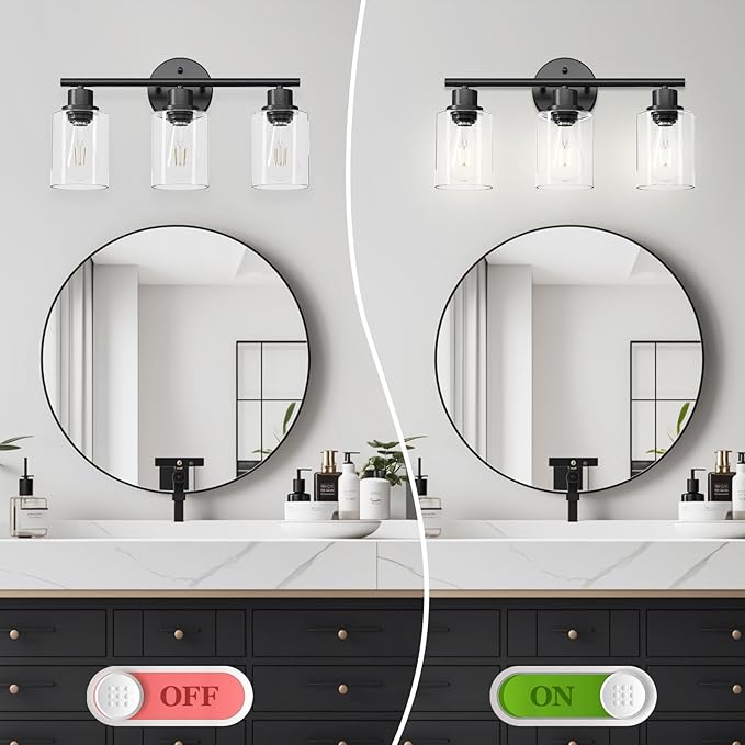 Guliaofo 3-Light Black Vanity Lights, E26 Modern Bathroom Light Fixtures - Image 6
