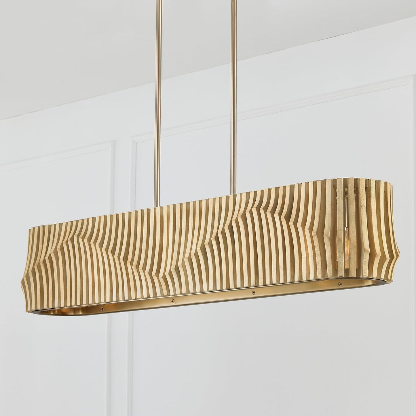 Capital Lighting 844661BWB Archer Modern Artisan-Crafted Mango Wood Island Chandelier for Kitchen & Dinning Area, 6-Light 360 Total Watts, 8" H x 41" W, Blonde Wood and Matte Brass