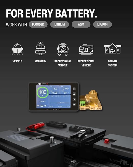 LNEX 500A Battery Monitor with Shunt, 3.5" Color Screen RV Monitor with 16ft - Image 5
