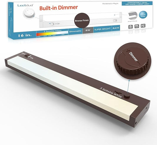 Leetdud Under Cabinet Lights Plug in or Hardwired Built-in Dimmer, 16 Inch 8W by Leetdud