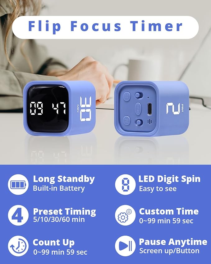 Productivity Timer Flip Gravity Sensor Cube Timer Countdown & Countup, Mute & - Image 3