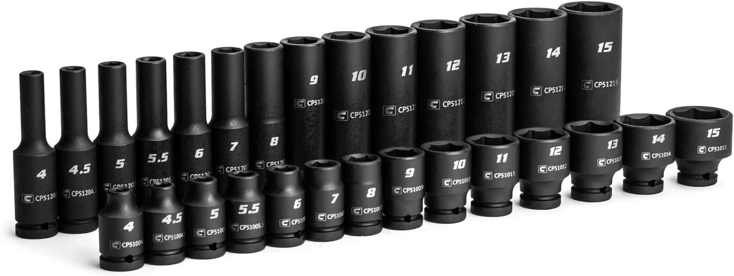 Capri Tools 1/4-Inch Drive Master Impact Socket Set (Shallow & Deep Set / 4-15 mm)