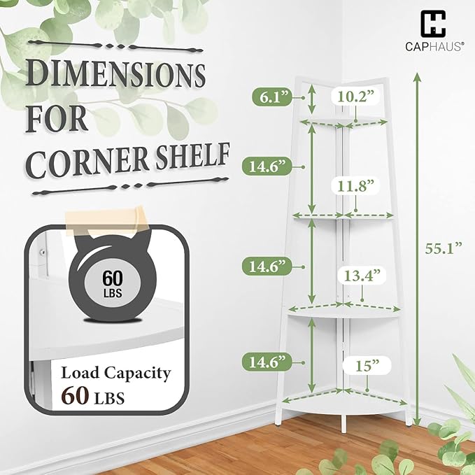 CAPHAUS Tall Corner Shelf Stand, 4-Tier Display Shelves, Ladder Corner Wood - Image 2