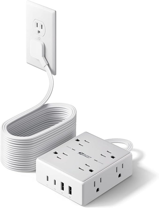25Ft Long Extension Cord, Flat Plug Power Strip by SUPERDANNY