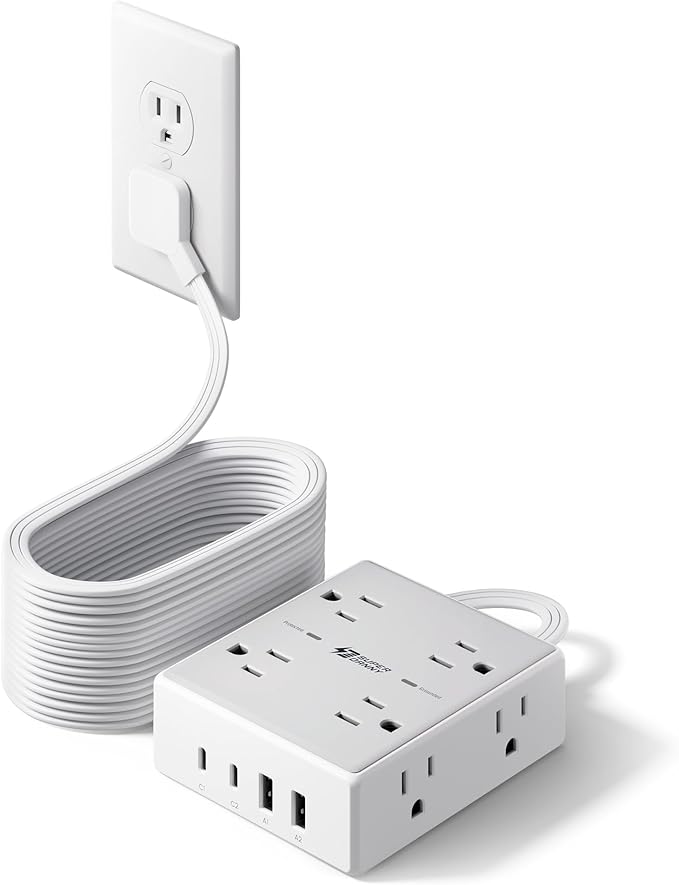 20Ft Long Extension Cord, Flat Plug Power Strip by SUPERDANNY