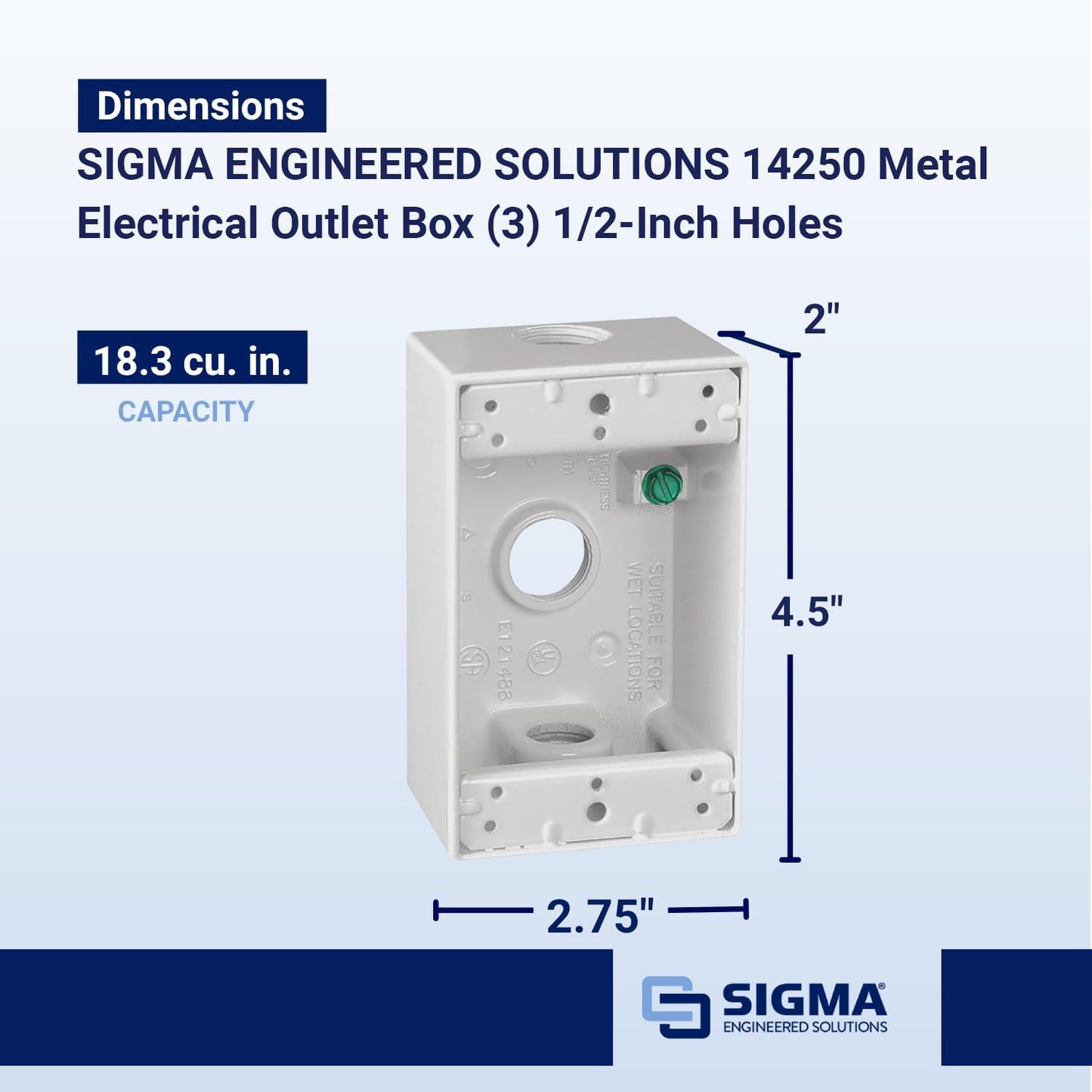 Sigma Engineered Solutions 14250 Weatherproof 1/2" 3 Hole 1-Gang Box, Gray