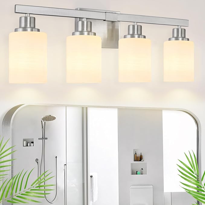 DIKAIDA Bathroom Vanity Light, 4-Light Nickel Modern Bathroom Light Fixtures - Image 8