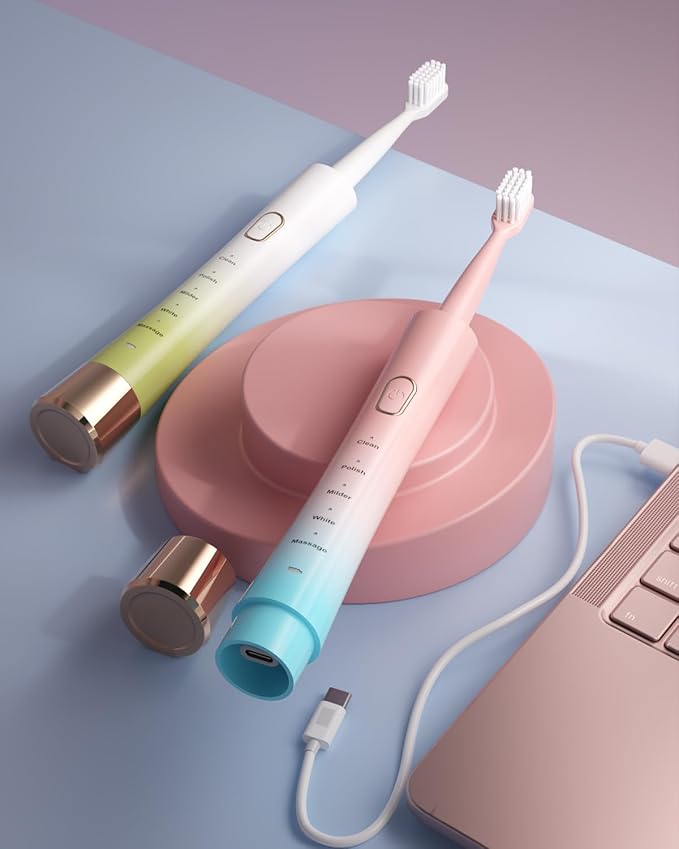 AJELU Pink & Blue Gradient Rechargeable Sonic Electric Toothbrush - Image 3