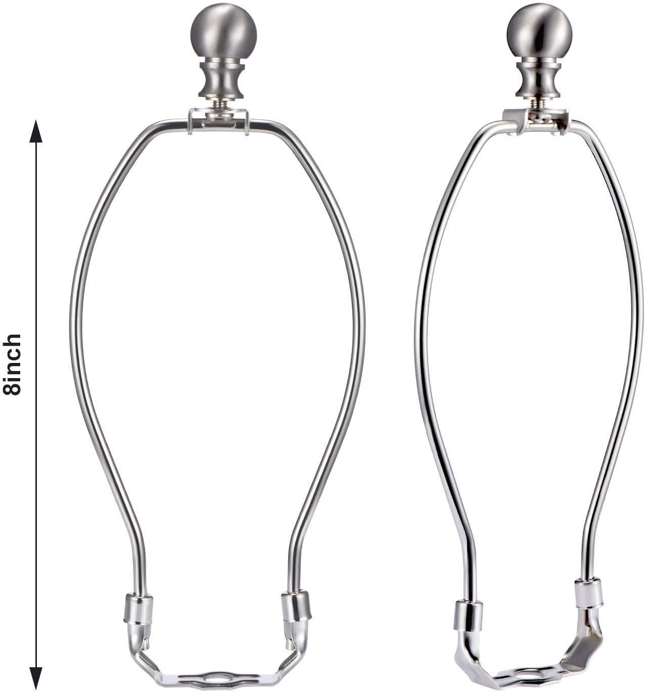 Canomo 8 Inch Nickel Lamp Harp with Finial and Detachable Saddle Base Lampshade Holder Bracket for Table and Floor Lamp, 2 Sets