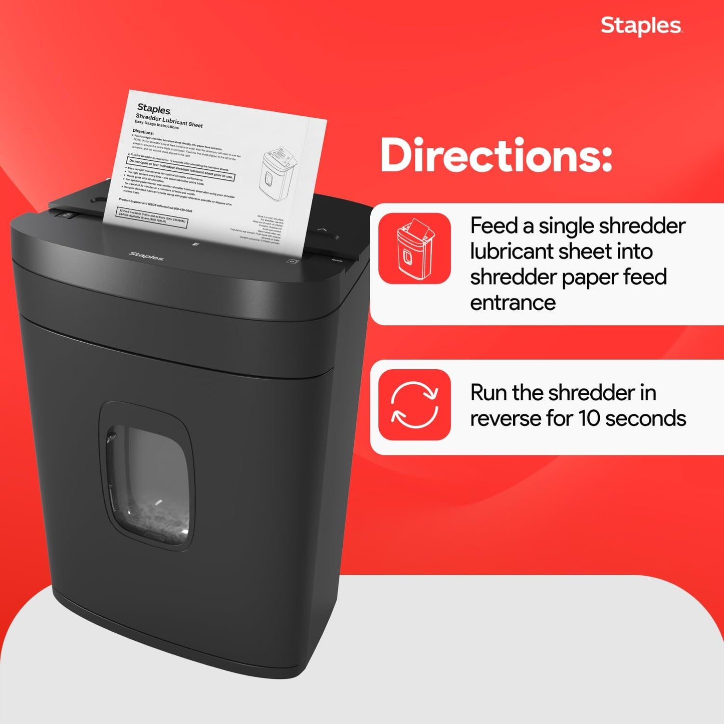 Staples Shredder Lubricant Sheets, Reduces Friction & Noise, 24-Pack | Keeps shredder blades sharp and running smoothly for longer machine life.