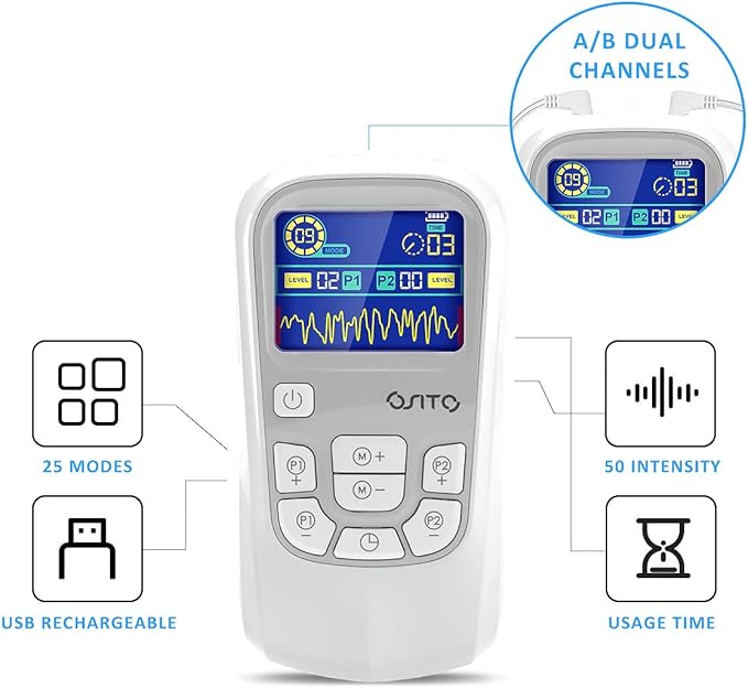 OSITO TENS Unit Muscle Stimulator Rechargeable Electronic Pulse Massager - Image 4