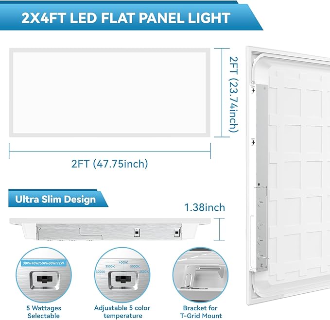 Msbfi 2x4 LED Flat Panel Lights Drop Ceiling Light Fixture 5000K 4000K 3000K - Image 4