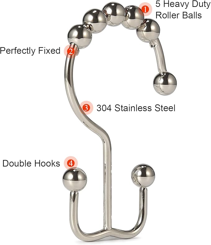 Shower Curtain Hooks, Goowin Shower Curtain Rings, Stainless Steel Shower - Image 4