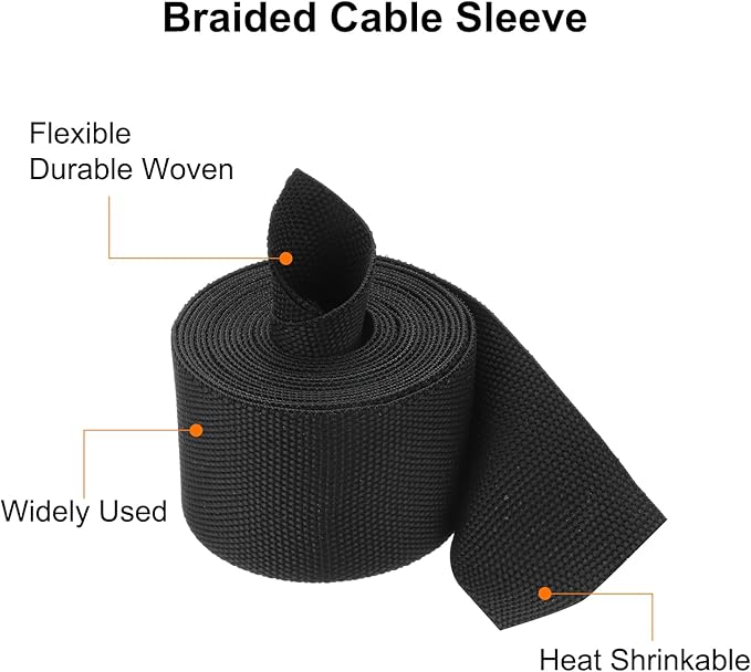 MECCANIXITY Braided Cable Sleeves Heat Shrinkable Fabric Sleeving, 1 1/4" 10ft - Image 4