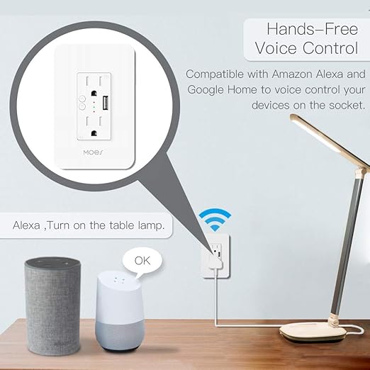 MOES WiFi Smart Wall Outlet, 15A Divided Control 2 in Wall Socket - Image 2