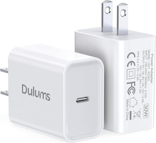 30W USB C Charger, 2 Pack Wall Fast Charger Block Power Adapter Charging Cube by Dulums
