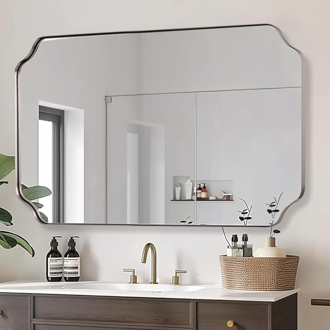 ANDY STAR 36x48 Inch Brushed Nickel Rectangle Mirror, Large Scalloped Bathrom - Image 6
