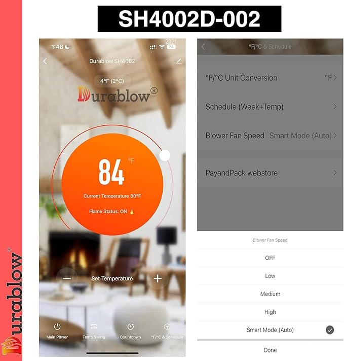 Durablow SH4002D-002 Dual WiFi for Gas Fireplace Valve + Blower + Blower Remote - Image 4