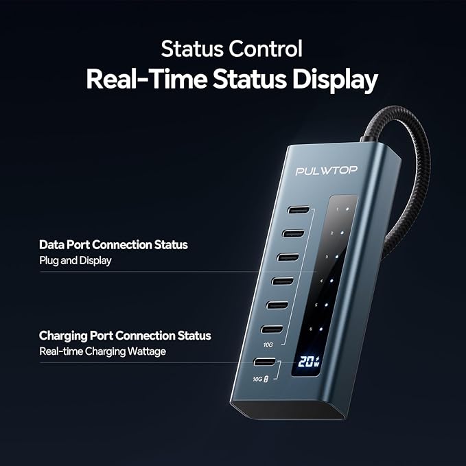 USB C Hub for Laptop, PULWTOP 7 in 1 10Gbps USB Adapter Support Data & Charging - Image 5