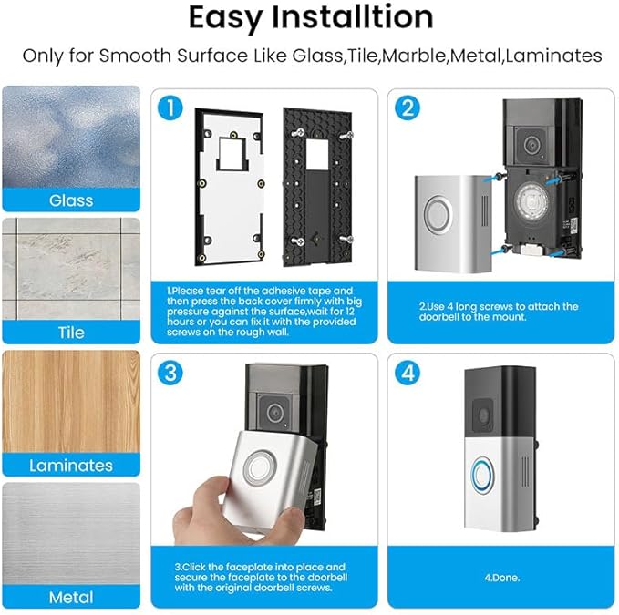 No-Drill Adhesive Mount for Ring Video Doorbell, Doorbell Bracket for Home - Image 5