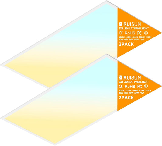 2 Pack 2x4 LED Flat Panel Light Drop Ceiling Office Fixture, Surface Mount Drop