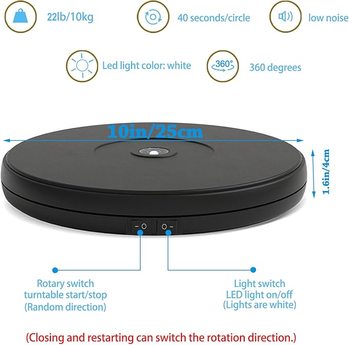 YVV 10'' LED Rotating Display Stand, 360° Motorized Turntable - Image 4