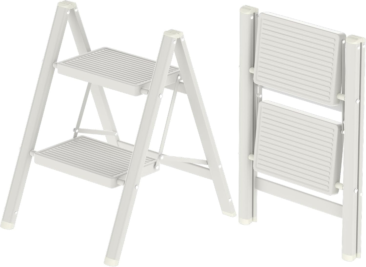 2 Step Ladder, Folding Step Stool with Anti-Slip Wide Pedal, Anti-Slip Feet, Sturdiest Steel Construction, 330lbs Capacity Steel Ladder for Home and Office, White