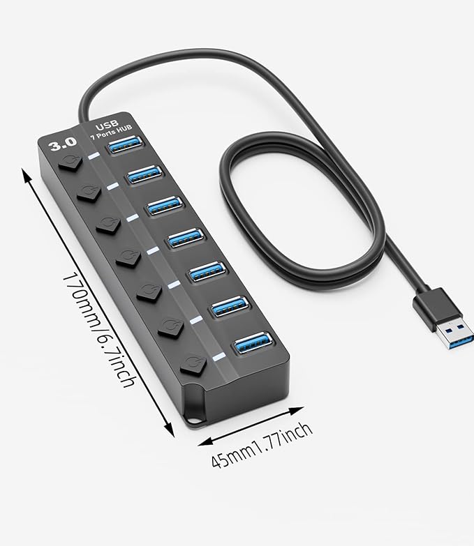 USB 3.0 Hub, PANPEO 7-Port USB Data Hub Splitter - Image 2