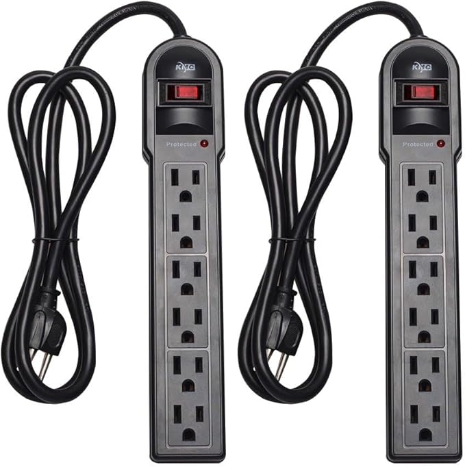 KMC 6-Outlet Surge Protector Power Strip 2-Pack, 900 Joules, 4-Foot Extension by KMC