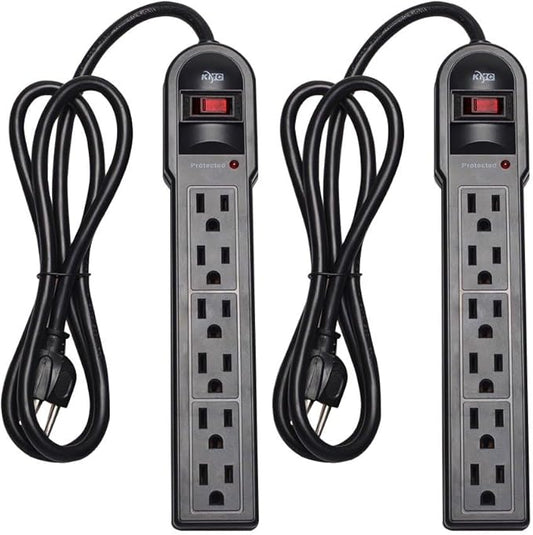 KMC 6-Outlet Surge Protector Power Strip 2-Pack, 900 Joules, 4-Foot Extension by KMC