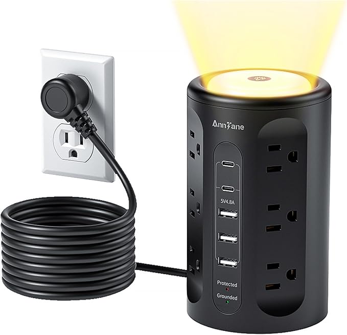 AnnTane Power Strip Tower with Night Light, Power Strip Surge Protector with by anntane