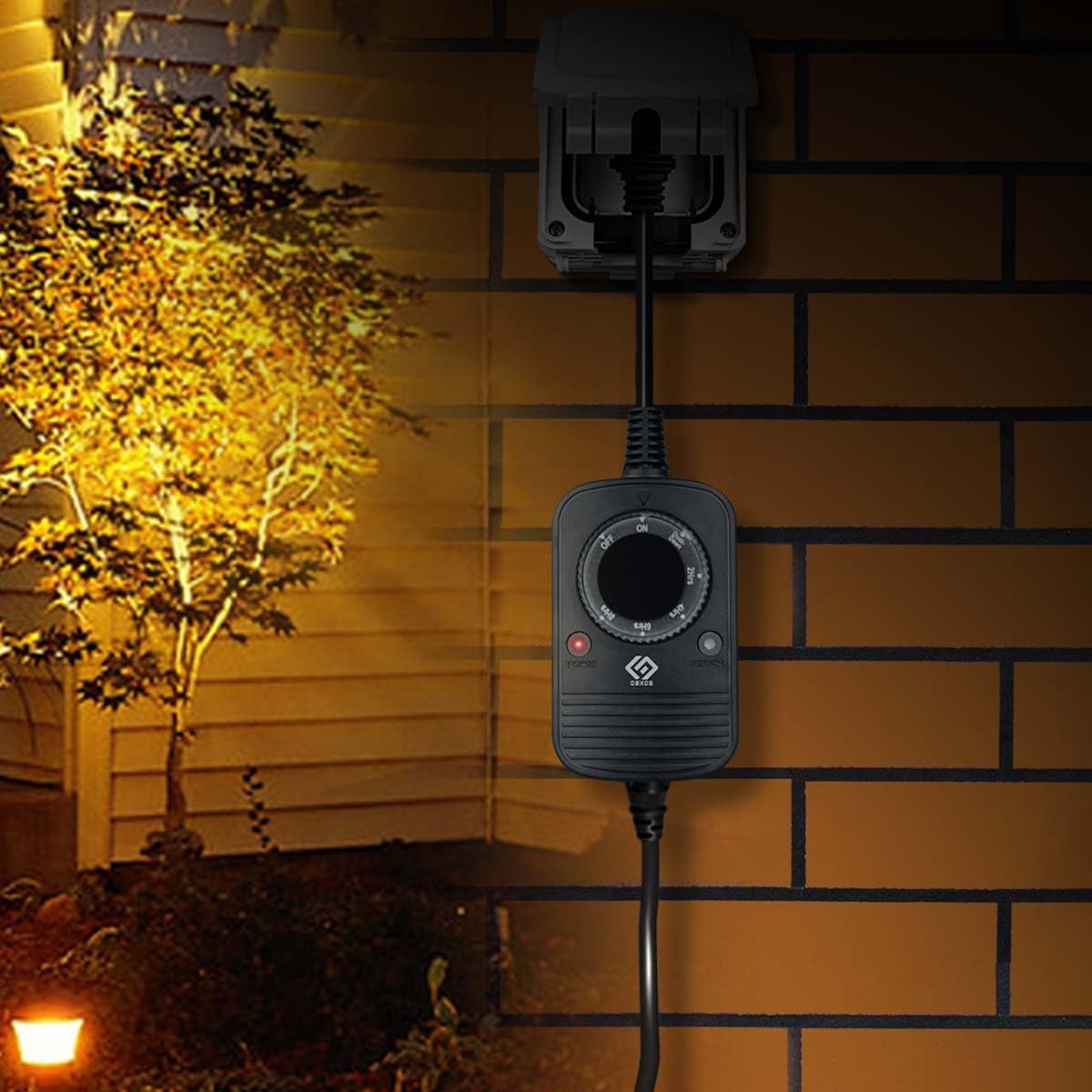 OSKOS 24-Hour Outdoor Light Timer – Water-Resistant with Photocell Dusk to Dawn Sensor, 2/4/6/8-Hour Countdown Timer, Grounded Outlet – Ideal for Home, Christmas Lights, Garden – 10A, UL Listed