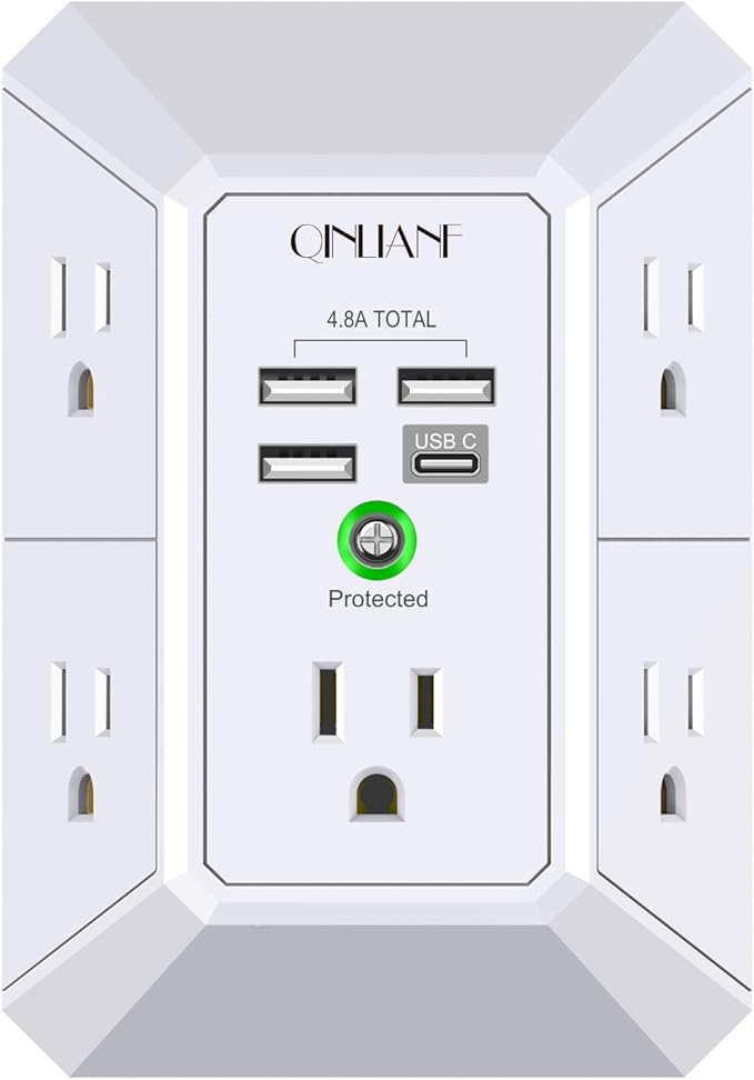 Wall Charger, Surge Protector, QINLIANF 5 Outlet Extender by QINLIANF