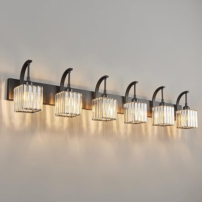 FDPBY Crystal Vanity Lights 6-Light Black Bathroom Vanity Lights Modern Crystal by FDPBY