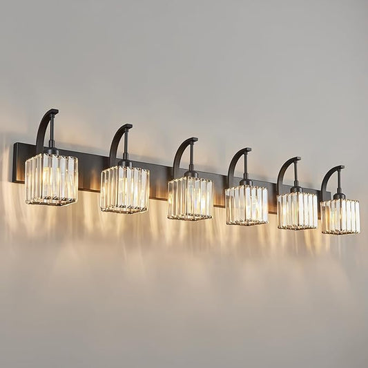 FDPBY Crystal Vanity Lights 6-Light Black Bathroom Vanity Lights Modern Crystal by FDPBY