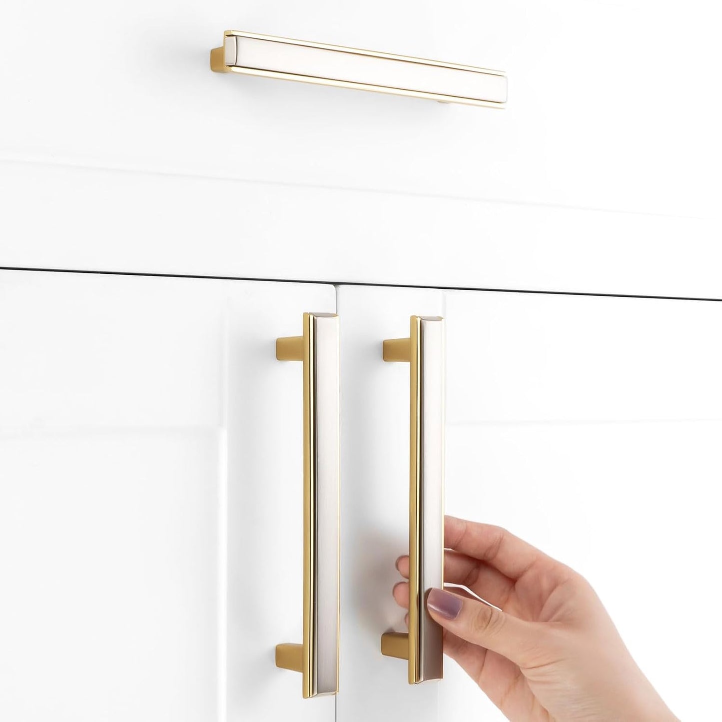 Nickel and Gold Cabinet Pulls Drawer Handles 5 Inch 10 Pack 2281 | Two Tone Drawer Pulls, Kitchen Cabinet Handles, Easy to Install, Zinc Alloy Hardware for Dressers Cupboards Bathroom Vanity