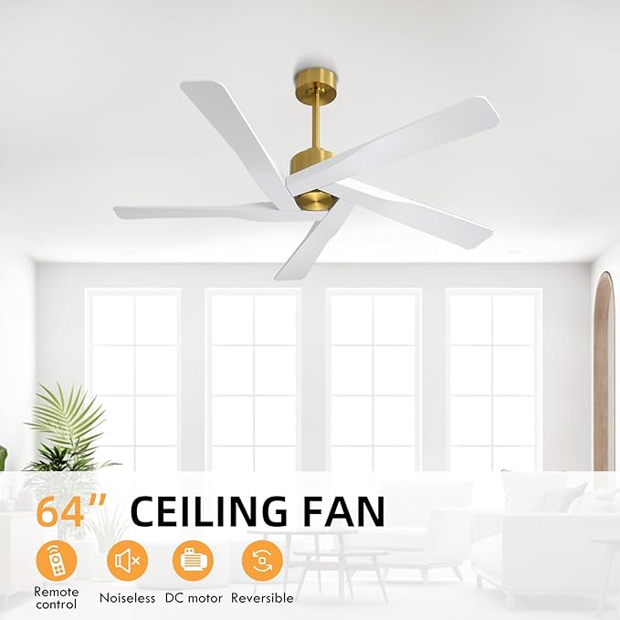 WINGBO 64" ABS DC Ceiling Fan No Light, 5 Blade ABS Plastic Ceiling Fan - Image 7