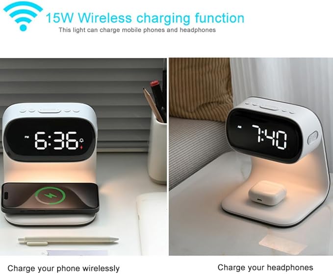 3in1 Multi-Functional Wireless Charging Alarm Clock Smart Night Light Qi - Image 7
