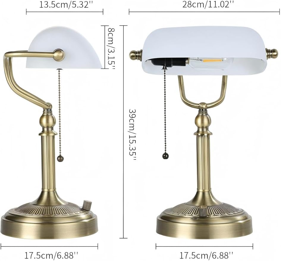 Newrays White Matted Glass Bankers Desk Lamp, Stepless Dimmable Table Lamp Plug - Image 5