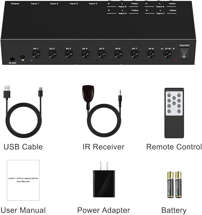 Dingsun 4 Way HDMI 2.0 to HDMI Switch + 4 Way RCA to HDMI Converter - Image 6