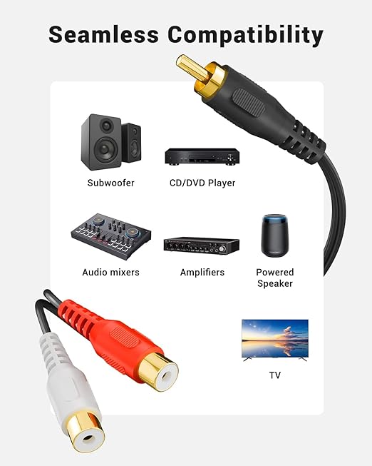 VCELINK RCA Splitter 1 Male to 2 Female Stereo Audio Cable, Car Radio, Digital - Image 5