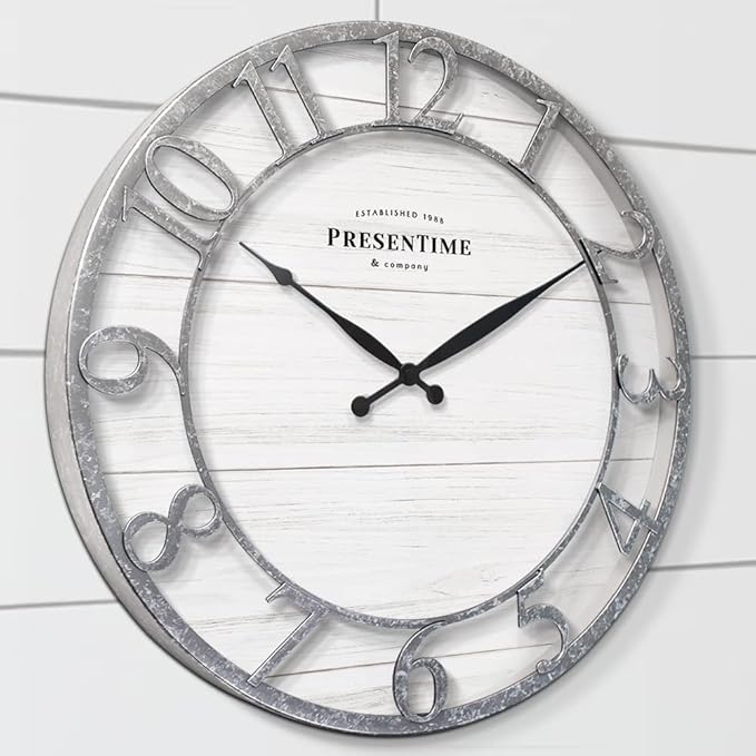 Presentime & Co 21" Farmhouse Series Wall Clock, Shiplap Style, Raised 3D - Image 5