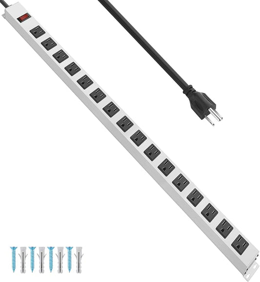 JUNNUJ Metal 16 Outlet Power Strip, Mountable Heavy Duty Power Strip, 1200J by JUNNUJHome