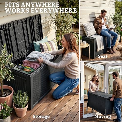 yitahome 95 gallon large outdoor deck box on a desk or shelf