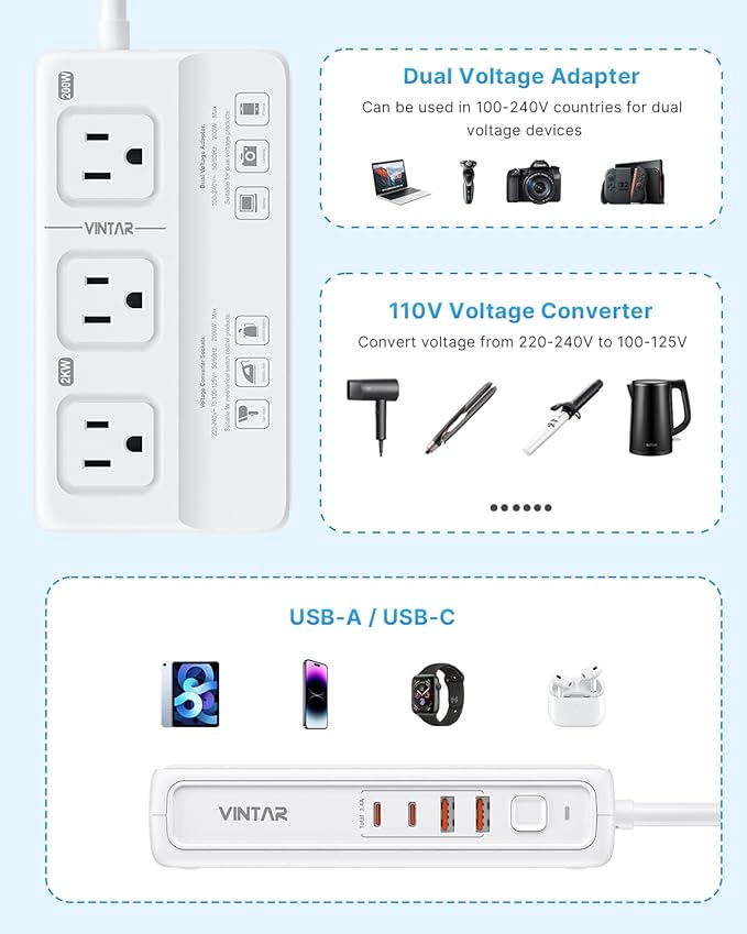 220V to 110V Voltage Converter, VINTAR 2000W Universal Travel Adapter Voltage - Image 3