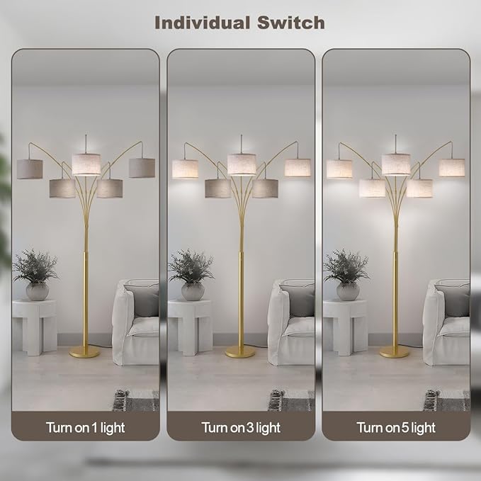 Fansdrick Gold Floor Lamps for Living Room, 4000LM Super Bright Arc Floor Lamp - Image 5