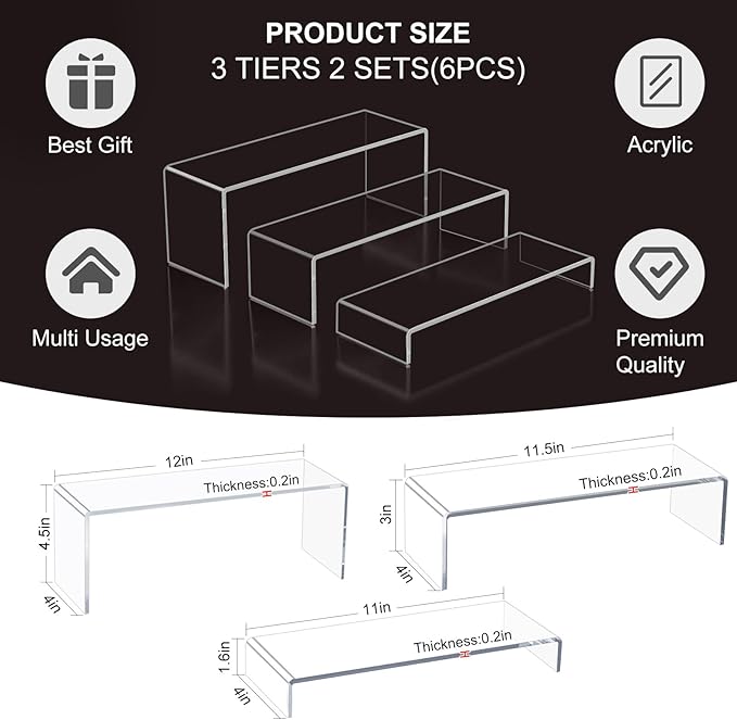 Blaithom Acrylic Display Riser Stand, Thickened to 0.2'' Acrylic Shelf Risers - Image 2