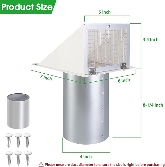 4 Inch Dryer Vent Cover Outside, Dryer Vent Cover Outdoor Exterior Vent Cover - Image 2