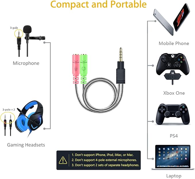 MillSO Headphone Mic Splitter 3.5mm Headset Adapter 2 TRS Female to TRRS Male - Image 5