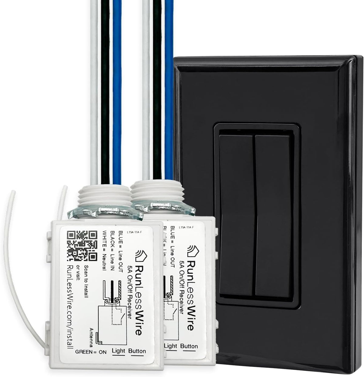 RunLessWire Fan & Light Battery-Free DIY Wireless Light Switch Kit 150ftRF